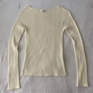 Uniqlo 3D knit ribbed boat neck sweater in off white XXS